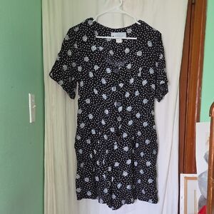 Vintage 80s 90s Floral Polka Dot Button Up Dress